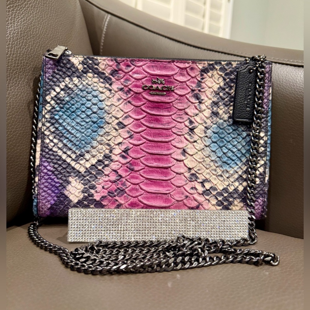 Coach, embossed python snake skin, double zip Cro… - image 1